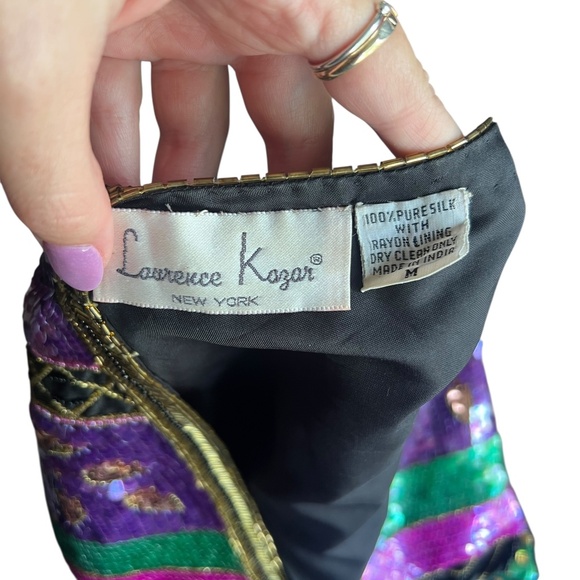 Vintage All-Over Sequins & Beaded Laurence Kazar Vest 100% Silk M - Picture 2 of 5